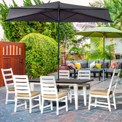 Patio Dining Set for 6, Outdoor Furniture Set with a Table & Chairs, Cushions, Umbrella Hole for Garden, Backyard, or Poolside, Beige