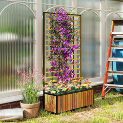 Wooden Raised Garden Bed with Trellis, Removable Pots for Backyard, Patio, Balcony, 29" x 11" x 52", Teak