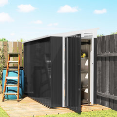 4' x 7.7' Lean to Garden Storage Shed, Outdoor Metal Tool House with Lockable Door Vents for Backyard Patio Lawn, Gray