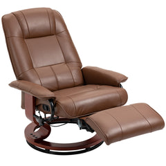 Swivel Recliner Chair, PU Leather Reclining Armchair with Retractable Footrest, Lounge Chair with Wood Base and Adjustable High Back for Small Spaces, Living Room, RV, Bedroom, Brown
