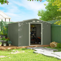 9' x 6' Outdoor Storage Shed, Garden Tool Metal Shed with Foundation Kit, Double Lockable Door, Air Vents and Sloping Roof, for Backyard, Patio, Lawn, Green