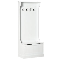 Hall Tree with Coat Rack, Storage, and Sitting Bench, White