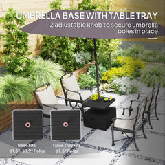 Patio Umbrella Base with Table Tray, Heavy Duty Weighted Umbrella Stand，Wheels Handles, 176lbs，Stand Filling, Black