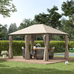 10' x 13' Outdoor Patio Gazebo Canopy Shelter with 6 Removable Sidewalls, & Steel Frame for Garden, Lawn, Backyard and Deck, Khaki
