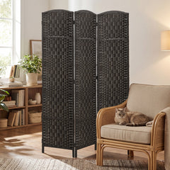 Room Divider, 3 Panel Folding Privacy Screen, 70.9" Tall Portable Weave Partition Wall Divider for Bedroom, Coffee