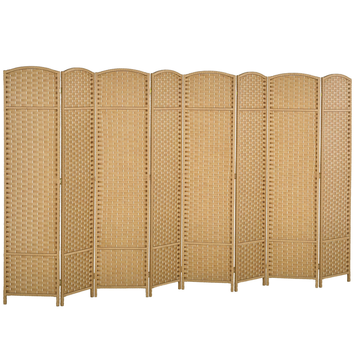 Folding Room Divider Screen 8 Panel 5.6 ' Tall Privacy Screen Freestanding Room Partition for Home Office, Nature Wood