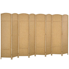 Folding Room Divider Screen 8 Panel 5.6 ' Tall Privacy Screen Freestanding Room Partition for Home Office, Nature Wood