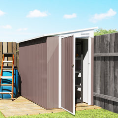 4' x 7.7' Lean to Garden Storage Shed, Outdoor Metal Tool House with Lockable Door Vents for Backyard Patio Lawn