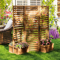 Wood Privacy Screen w/ 4 Planter Box, Raised Bed w/ 3 Panels & Drainage Holes
