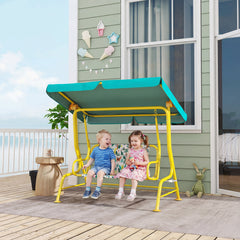 Qaba Kids Porch Swing, 2-Seater Patio Swing Bench with Safety Belts, Adjustable Canopy for Backyard, Garden, Green