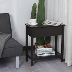 End Table, Narrow Side Table with Flip Top, Storage Cabinet, Bottom Shelf for Living Room, Dark Coffee