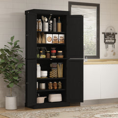 72" Kitchen Cabinet, Pantry Storage Cabinet with Doors and Shelves, Freestanding Food Pantry Cabinet, Black Wood Grain