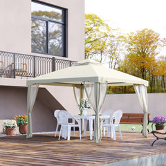 9.6' x 9.6' Patio Gazebo, Outdoor Canopy Shelter with 2-Tier Roof and Netting, Steel Frame for Garden, Lawn, Backyard, and Deck, Cream White