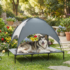 48" x 36" Elevated Portable Dog Cot Cooling Pet Bed with UV Protection Canopy Shade