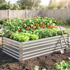Galvanized Raised Garden Bed, Steel Outdoor Planters with Reinforced Rods, 71" x 36" x 23", Silver