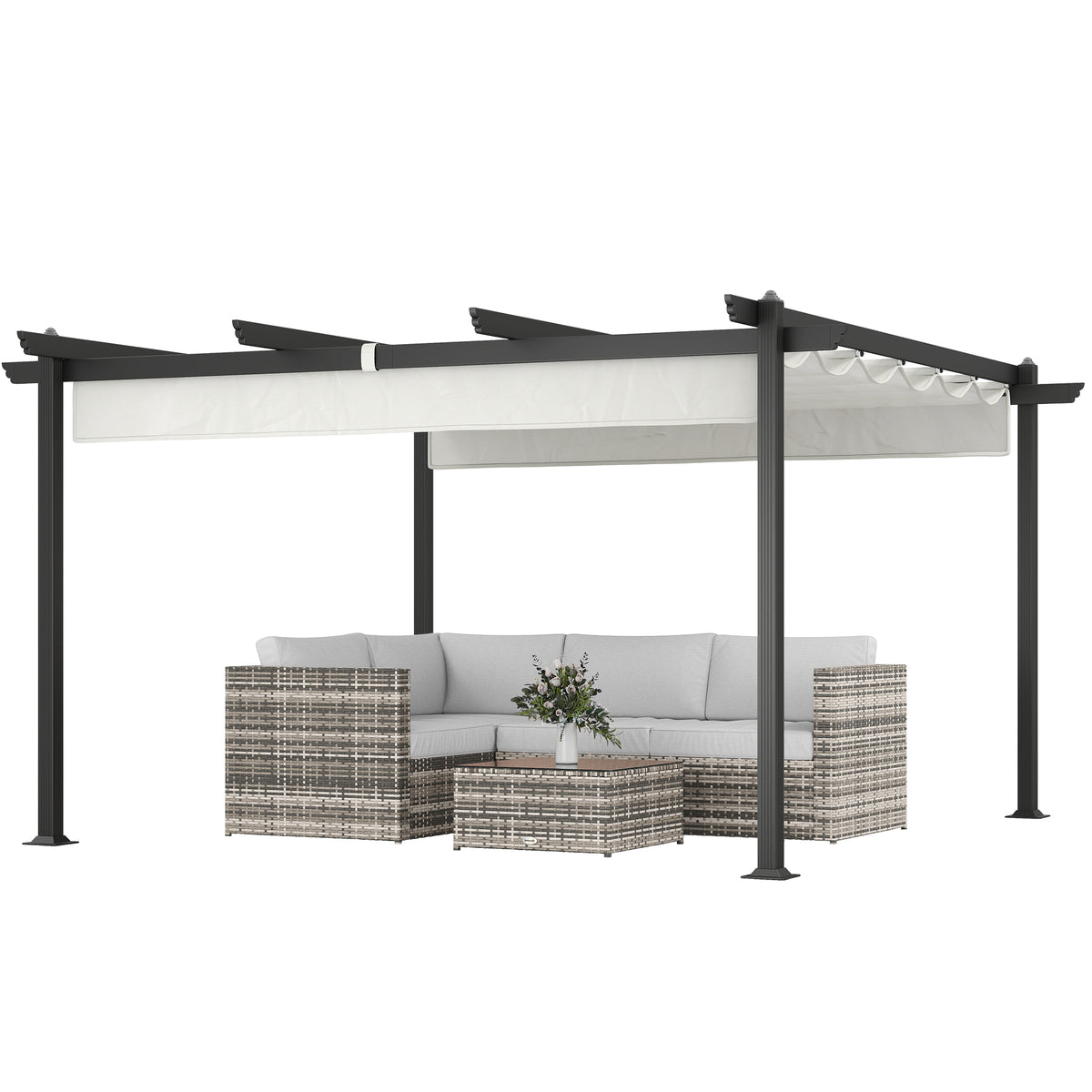 13' x 13' Aluminum Retractable Pergola Canopy, Outdoor Pergola for Garden, Patio, Backyard, Deck, White