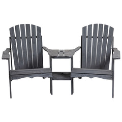 Outdoor Wood Adirondack Chair Reclined Bench w/ Coner Table & Umbrella Hole