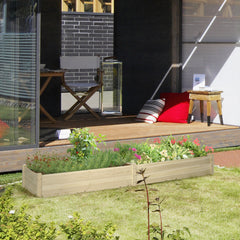 96" x 24" x 10" Wooden Raised Garden Bed with 2 Planter Boxes and Non-woven Fabric Liner for Patio, Natural