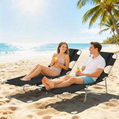 2 Tanning Chairs with Face Hole, 5-Level Adjustable Outdoor Chaise Lounge Chair with Pillow for Beach, Pool, Black