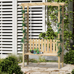Outdoor Garden Bench Arch Pergola with Natural Fir Wood Build, Protective Varnish, & 2 Person Ergonomic Bench