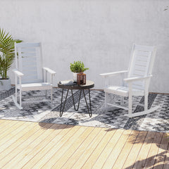 2 Pieces Outdoor Rocking Chairs, HDPE Patio Rockers with 28" High Back, Wide Armrests for Porch Backyard, White