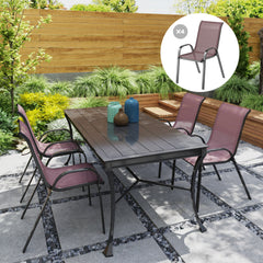 Set of 4 Outdoor Dining Chairs, Stackable Patio Chairs with High Back, Breathable Mesh Seat for Garden Lawn, Brown