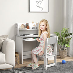 Kids Desk and Chair Set with Storage, Study Desk with Chair for Children 5-8 Years Old, Gray