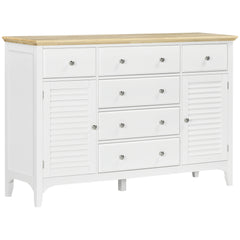 Sideboard Buffet Cabinet with Storage Drawers, Rubber Wood Top and Adjustable Shelves, Coffee Bar Cabinet, White