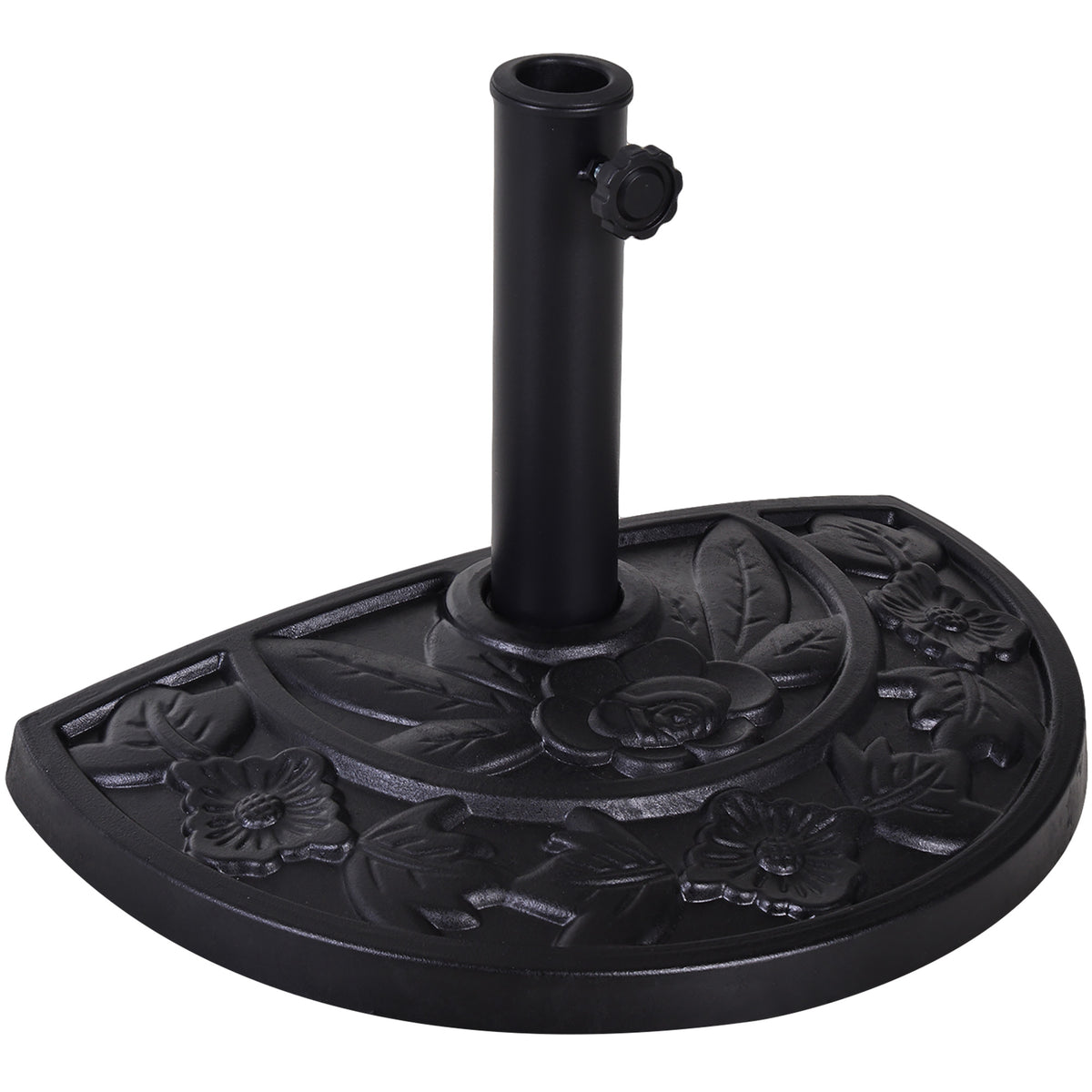 20lbs Half Round Patio Umbrella Base Outdoor Decorative Resin Parasol Stand Holder for Φ1.5", Φ1.9" Pole, Black