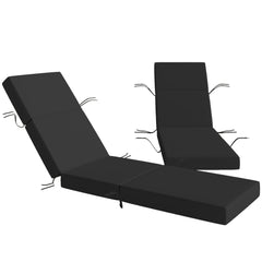 Set of 2 Chaise Lounge Cushion, 4" Thick Outdoor Lounge Chair Cushions with Ties for Patio, 21" x 72 ", Gray