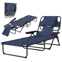 Folding Lounge Chair w/ Reclining Back, Navy Blue