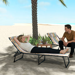 Folding Chaise Lounge Pool Chair with 4-Position Reclining Back, Pillow, Breathable Mesh & Bungee Seat, Rainbow Striped