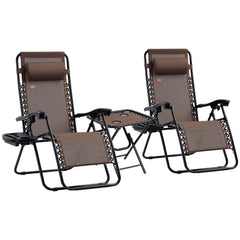 Zero Gravity Chair Set with Side Table, Folding Reclining Chair with Cupholders & Pillows, Adjustable Lounge Chairs for Pool, Backyard, Lawn, Beach, Brown