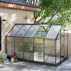 Polycarbonate Greenhouse, Heavy Duty Outdoor Aluminum Walk-in Green House Kit Vent Door, 6.2'x10.3'x6.6' Gray