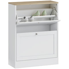 Slim Shoe Storage Cabinet, Modern Shoe Cabinet with 2 Flip Drawers and Adjustable Shelves for 8-12 Pairs, White