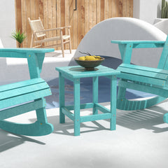 Patio Side Table, 15" Square Outdoor End Table, HDPE Plastic Tea Table for Adirondack Chair, Backyard or Lawn, Green