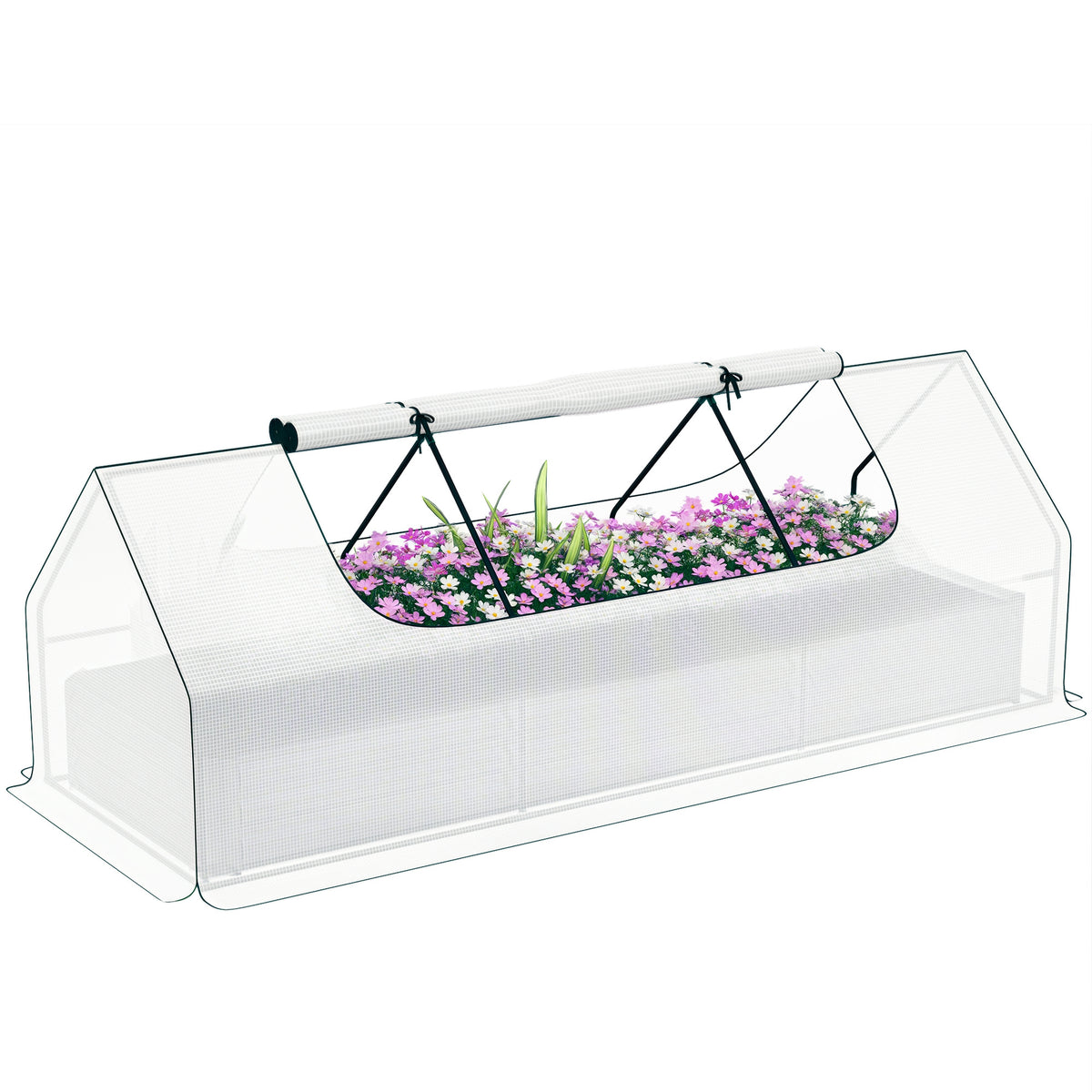 8.6 x 3 x 1ft Raised Garden Bed with Mini Greenhouse, Galvanized Raised Garden Bed with Cover for Herbs and Vegetables, Small Greenhouse for Patio Garden Balcony, White and Silver