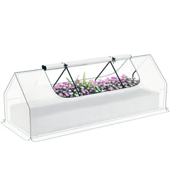 8.6 x 3 x 1ft Raised Garden Bed with Mini Greenhouse, Galvanized Raised Garden Bed with Cover for Herbs and Vegetables, Small Greenhouse for Patio Garden Balcony, White and Silver
