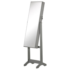 60" Full-Length Mirror Jewelry Storage Armoire w/ Lockable Door & Key, Grey