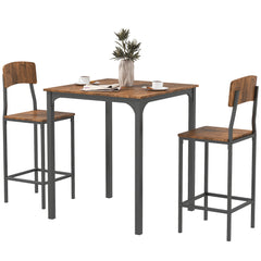 3 Piece Pub Table and Chairs, Small Kitchen Table and Chairs, Square Dining Table with 2 Stools, Walnut and Black
