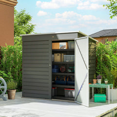 6' x 4' Outdoor Garden Shed, Metal Storage Shed with Lockable Door and Gloves for Backyard Garden Patio, Light Gray