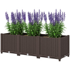 Plastic Raised Garden Bed, 4 x 1 x 1 ft Outdoor Flower Box with Drainage Holes for Vegetables, Herbs, Brown