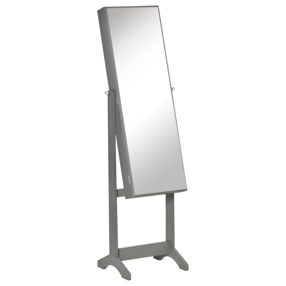 60" Full-Length Mirror Jewelry Storage Armoire w/ Lockable Door & Key, Grey
