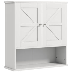 Farmhouse Bathroom Medicine Cabinet, Wall Cabinet with Barn Doors and Adjustable Shelf for Laundry Room, White