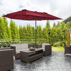 Extra Large 15 ft Patio Umbrella, Double-Sided Large Outdoor Umbrella with Crank Handle and Air Vents for Backyard, Deck, Pool, Market, Wine Red