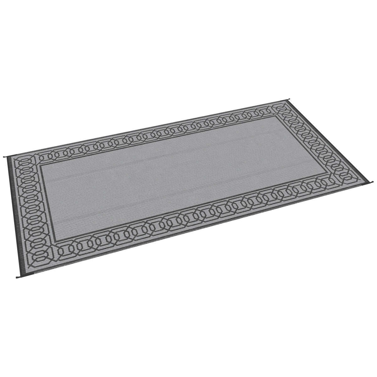 RV Mat, Outdoor Patio Rug / Large Camping Carpet, 9' x 18', Waterproof Plastic Straw, Reversible, Black & Gray Border
