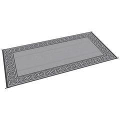 RV Mat, Outdoor Patio Rug / Large Camping Carpet, 9' x 18', Waterproof Plastic Straw, Reversible, Black & Gray Border