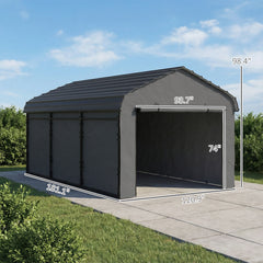 10' x 15' Metal Carport, Heavy Duty Garage Car Canopy with Galvanized Metal Roof and Removable Sidewalls, Dark Gray