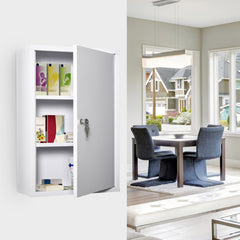 Steel Wall Mount Medicine Cabinet 3 Tier Emergency Box for Bathroom Kitchen, Lockable with 2 Keys - White
