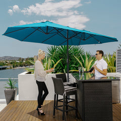 Patio Umbrella 15ft Double-Sided Outdoor Market Extra Large Umbrella with Crank Handle for Deck, Lawn, Backyard and Pool, Blue